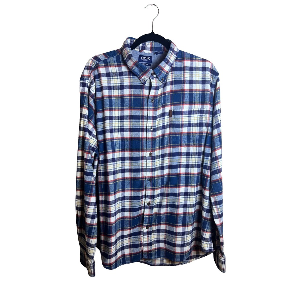 Men's Chaps Plaid Button Down Stretch Flannel Shirt XXL Normcore Modern